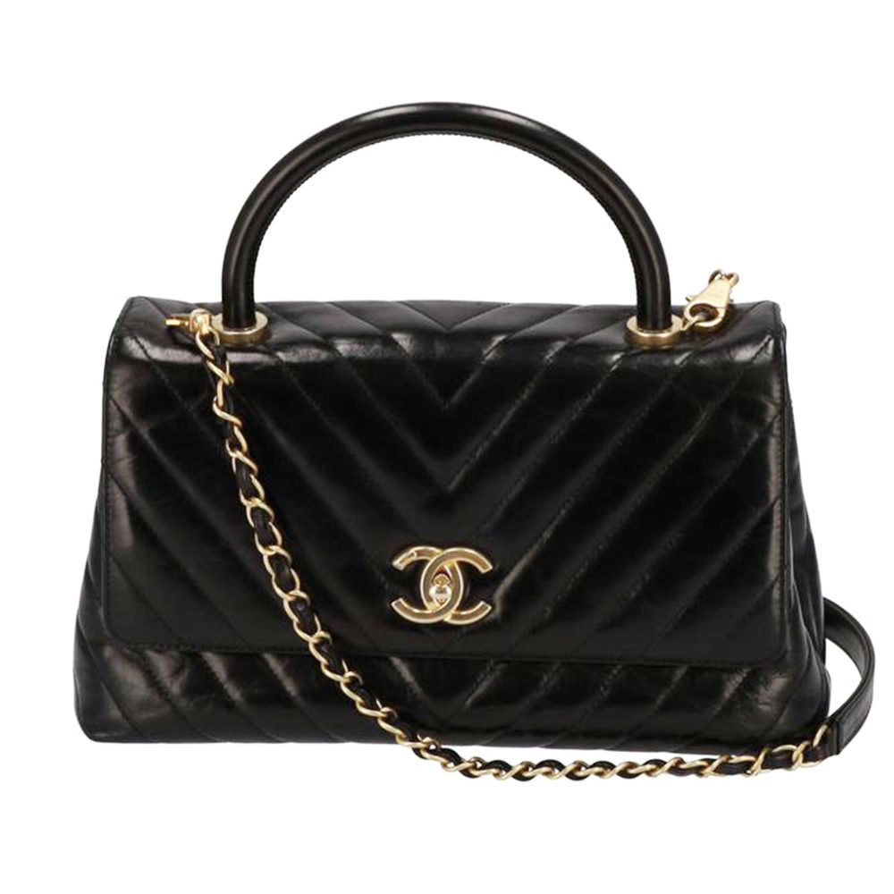 Chanel Chevron Stitch Top Handle 2-Way Hand Bag